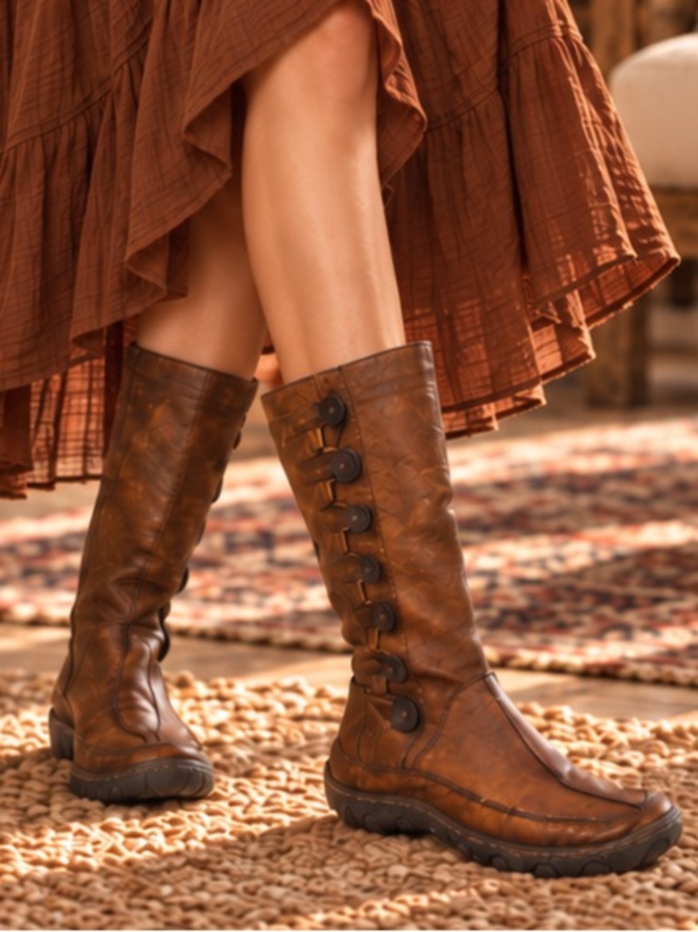 Women’s Brown Leather Tall Boots Size 8 39 Handcrafted in Mexico Button Boho Com